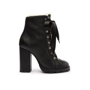 Schutz Zara Fur-Lined Winter Leather Ankle Boots Black Size 8.5 B NEW